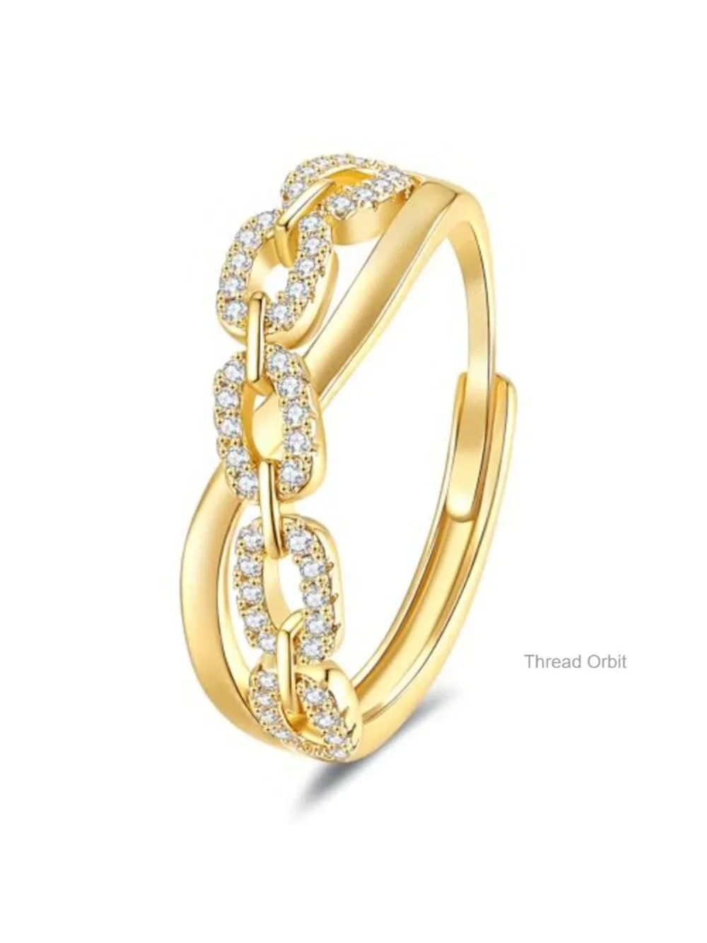 18K Gold Plated Stackable Adjustable Ring with Cubic Zirconia